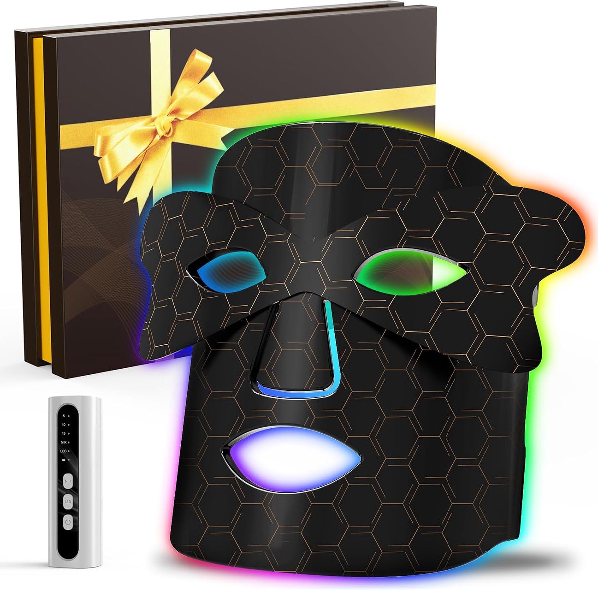 LED Gezichtsmasker voor Roodlichttherapie en Nabij-Infrarood 850nm, 7+1 Kleuren, Draadloos & Oplaadbaar