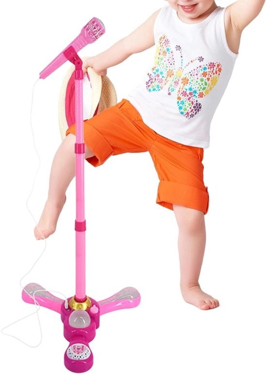 Kindermicrofoon met standaard - Karaoke microfoon speelgoed - Muziek optreden - In hoogte verstelbaar - 21.1 cm - Kleurrijk