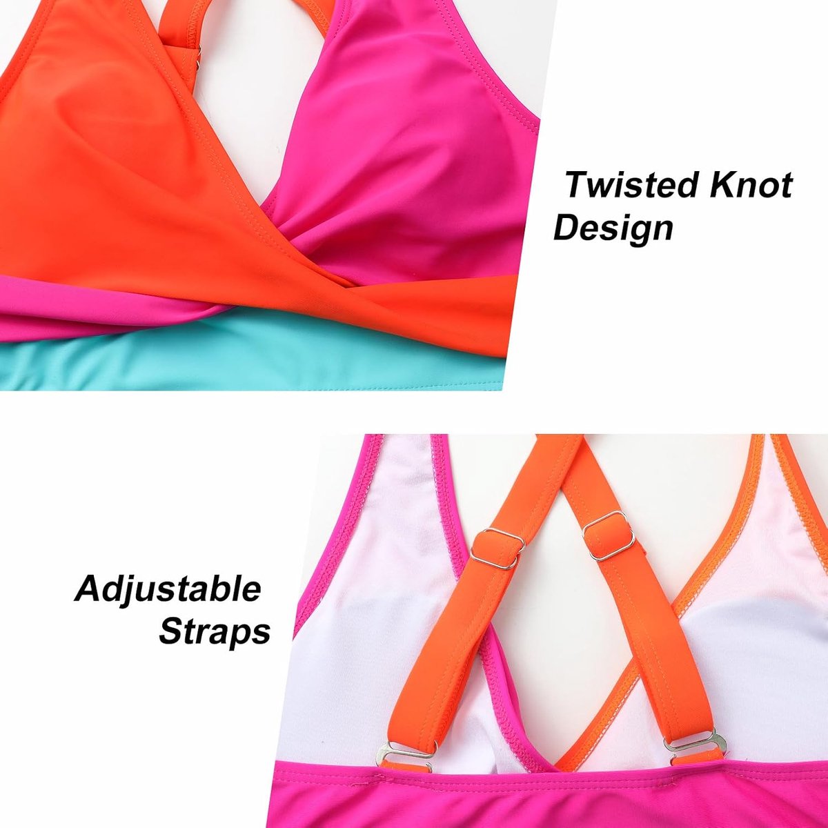 Tweedelig badpak voor dames, V-hals, gekruiste kleurblokken, badmode, hoge taille, buikcontrole, bikiniset
