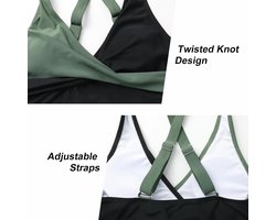 Tweedelig badpak voor dames, V-hals, gekruiste kleurblokken, badmode, hoge taille, buikcontrole, bikiniset