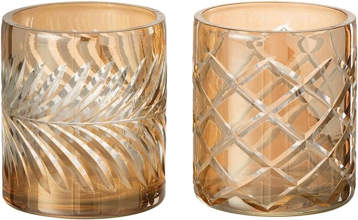 Windlicht Diamant Glas Goud Small Assortiment Van 2