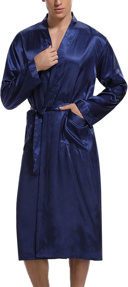 badjas voor heren, ochtendjas, lange kimono, lichte zijde