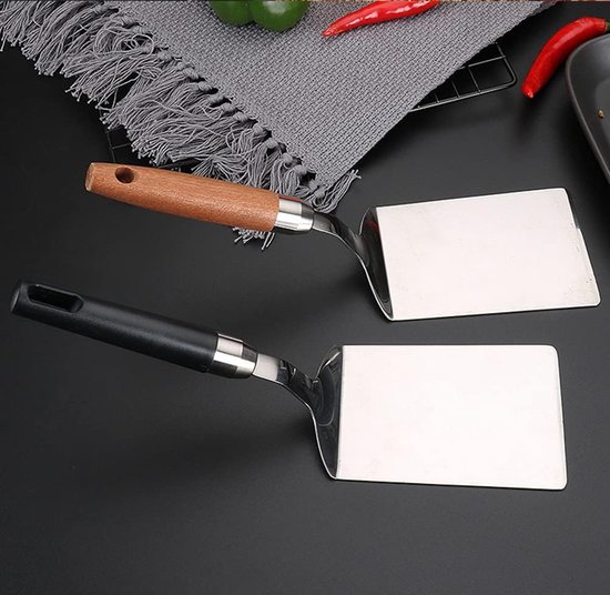 304 roestvrijstalen metalen bakplaat spatel - pannenkoek Flipper - Geweldig voor BBQ Grill en Flat Top Griddle - Commerciële kwaliteit. (zwart handvat) — afbeelding 5