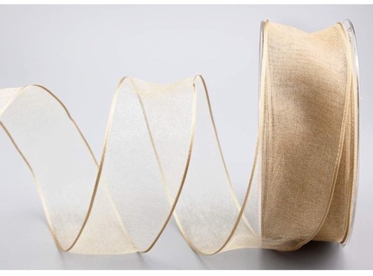 Decoratief lint - Chiffon lint - Cadeaus versieren - Vormvaste randen - 20 meter - Beige