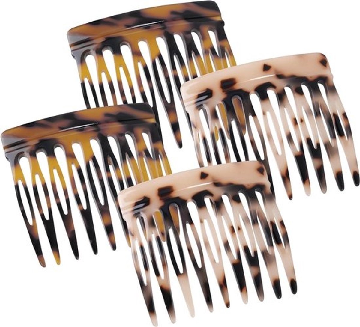Haarkammen Set - Zijkammen Decoratief - Haar Styling - 9 Tanden Polijst - 4 stuks - Donker en Licht