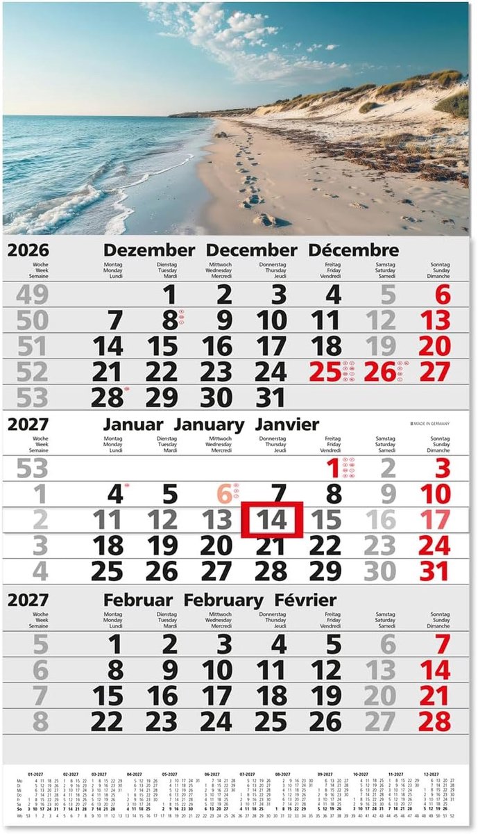 2027 3 Month Calendar Dunes & Sea – tr457