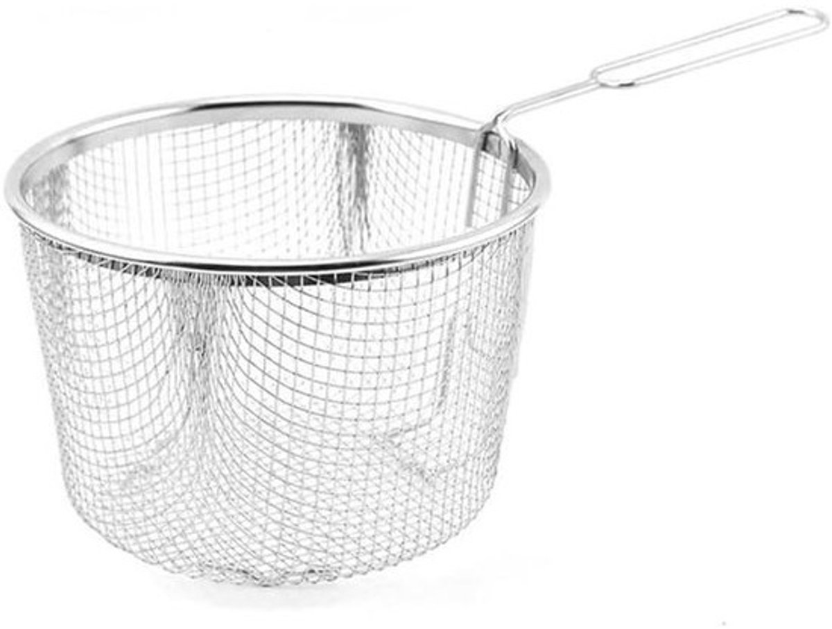 Frietmand Frituurmandje - Ronde mand - Gefrituurde snacks - Roestvrij staal - Verlengd handvat - Zilverkleurig