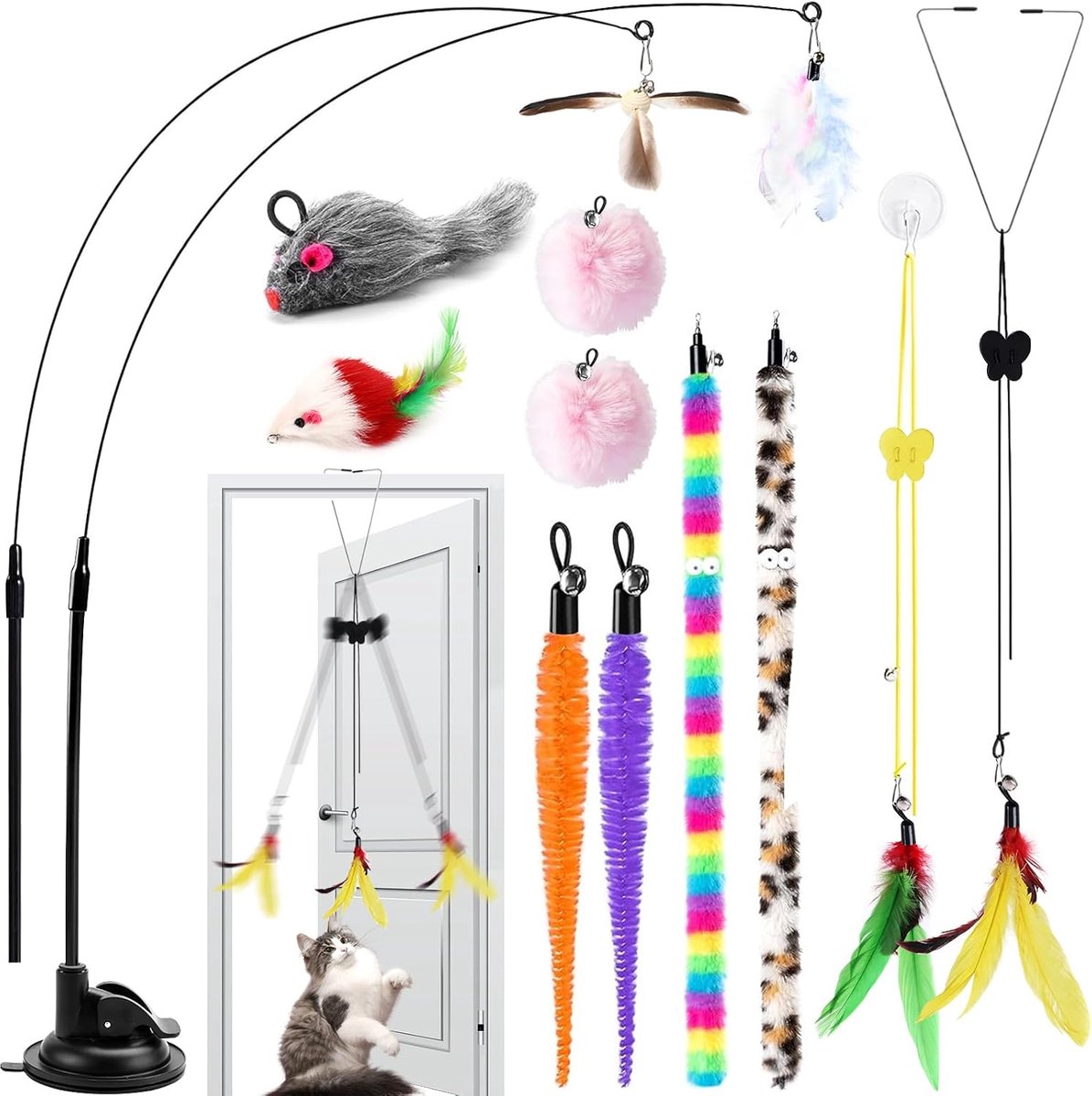 Kattenhengel met veren en zuignap, interactief kattenspeelgoed en kattenspeelgoed, zelfbezigheid