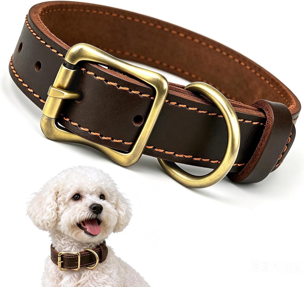 hondenhalsband, metalen gesp, bruin, maat S