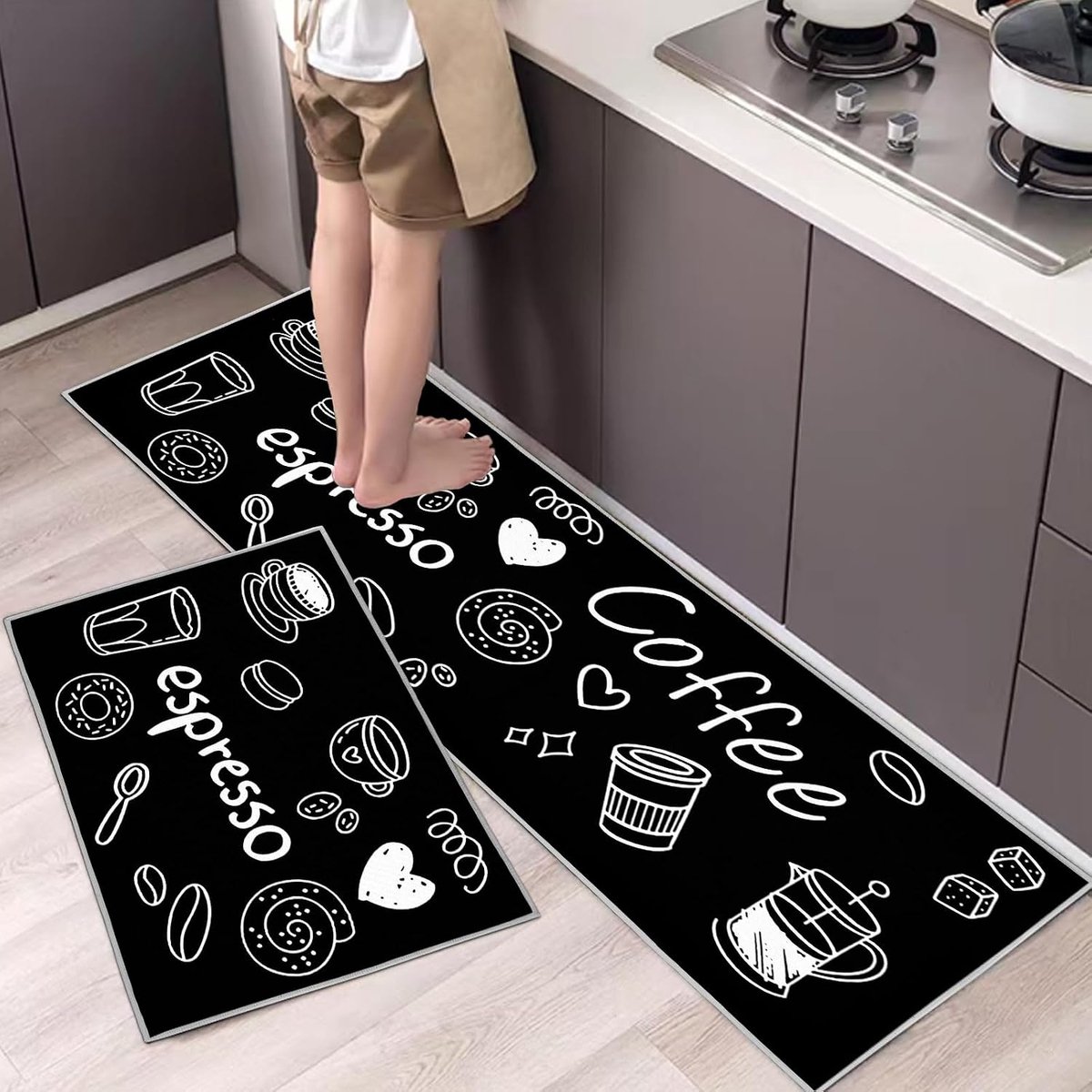 antislip, water- en olieabsorberend, stofdicht, voor binnen (koffie, 43 x 75 + 43 x 150 cm)