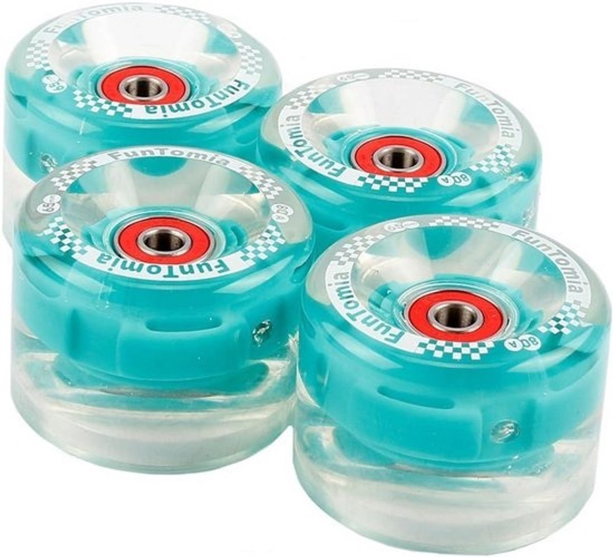 4x LED Longboard Skateboard Wielen 65mm 80A met ABEC-9 Lagers en Spacers