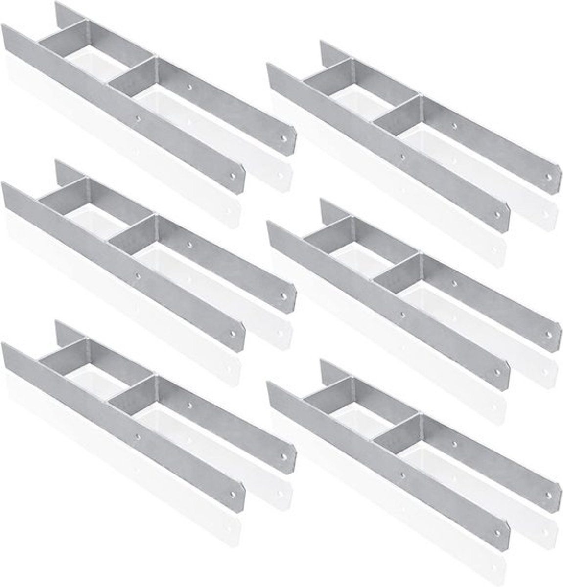 6x H-Paaldrager voor Houten Palen 600mm - Thermisch Verzinkt Anker voor Carport en Omheining