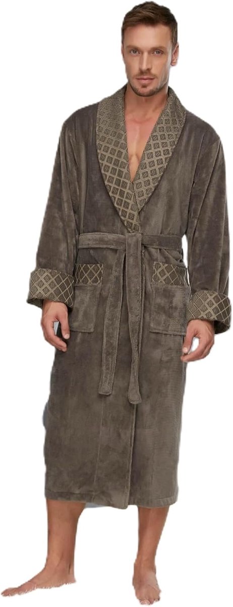 Heren Badjas met Sjaalkraag, 50% Katoen 50% Bamboe, Zacht en Ademend, Lange Badjas met Zakken, Maten L/XL tot 4XL