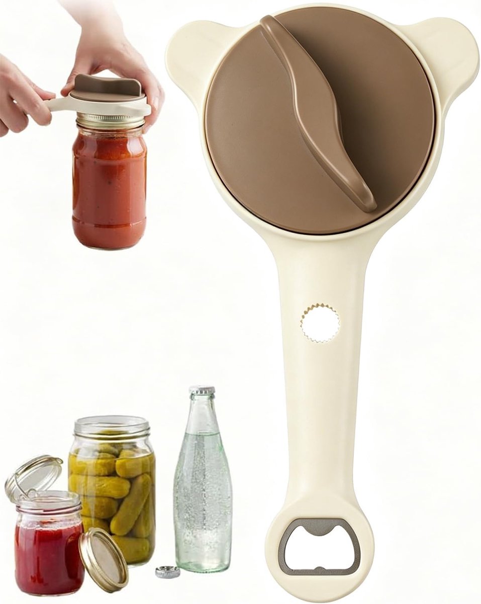 4-in-1 multifunctionele dozenoppener Handmatig, Flesenopener Verstelbare openingshulp Deckelopener Deal voor zwakke handen, Spanningsvrije glasopener voor alle dozen en glazen
