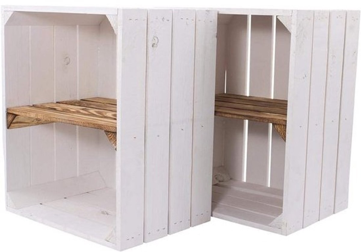Set van 2 Houten Kisten met Inlegplank - Rustiek Wijnkist & Opbergdoos - 50x40x30 cm