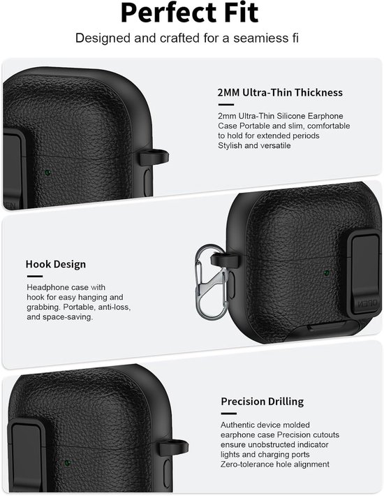 Hoes voor Huawei FreeClip 2 oordopjes, zachte TPU+PC cover, waterdicht, toergy schokbestendig, krasbescherming, eenvoudig te dragen, met sleutelkoord & sleutelhanger en reinigingsset (zwart) — afbeelding 2