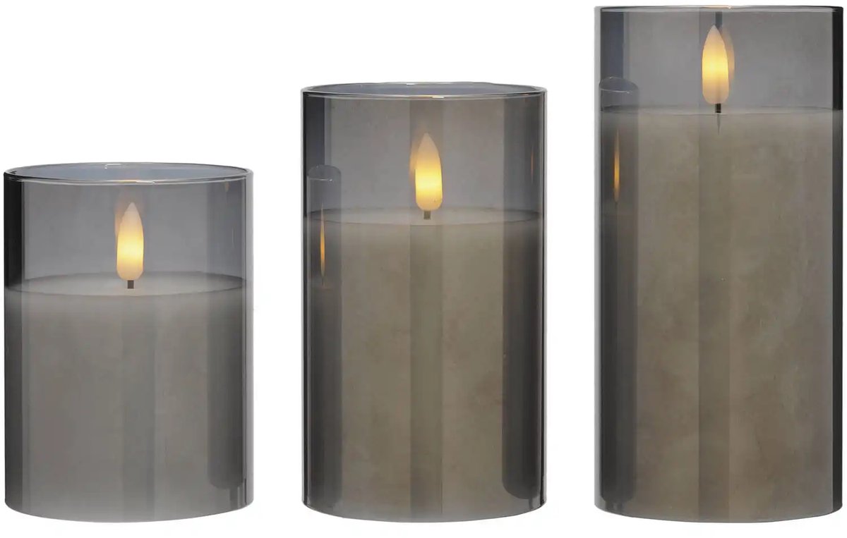 LED Kaarsen met Bewegende Vlam - 3 Stuks - Flikkerende Vlam - Timerfunctie - Afstandsbediening - Sfeervol Kaarslicht - Op Batterij - Grijs - Blokker