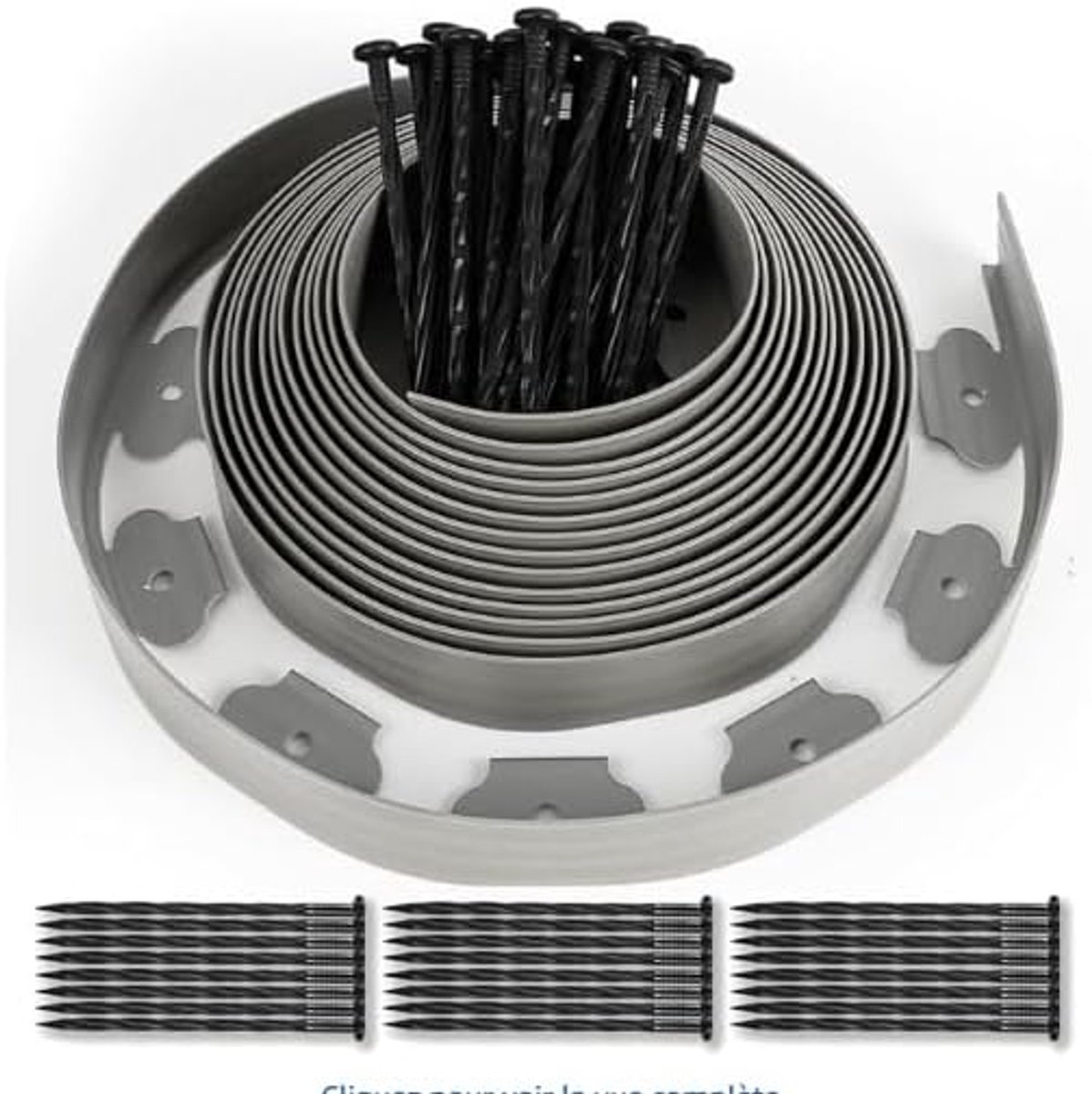 Tuinhek, kunststof, 10 m met 50 haringen, flexibele gazonrand, tuinidee voor straatstenen, hoogte 5 cm dikte 4 mm (grijs, 20 m)