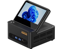 AOOSTAR G-FLIP Mini-pc Barebone (zonder RAM/SSD), AMD Ryzen 7 H255 8-core (tot 4,9 GHz), Radeon 780M-graphics, Dual DDR5-5600 + Dual M.2 PCIe 4.0 SSD, inklapbaar 5-inch 1080p-scherm, USB4- + OCuLink-uitbreiding, Dual 2.5G LAN