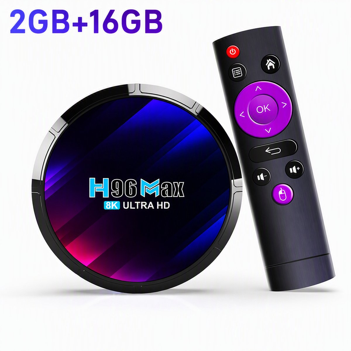 Android TV Box 8K Ultra HD - Streaming Box - 2GB RAM - 16GB ROM Opslag - 2.4/5GHz WiFi - Bluetooth - Netflix, Hulu, Flixster, YouTube, enz - Zwart