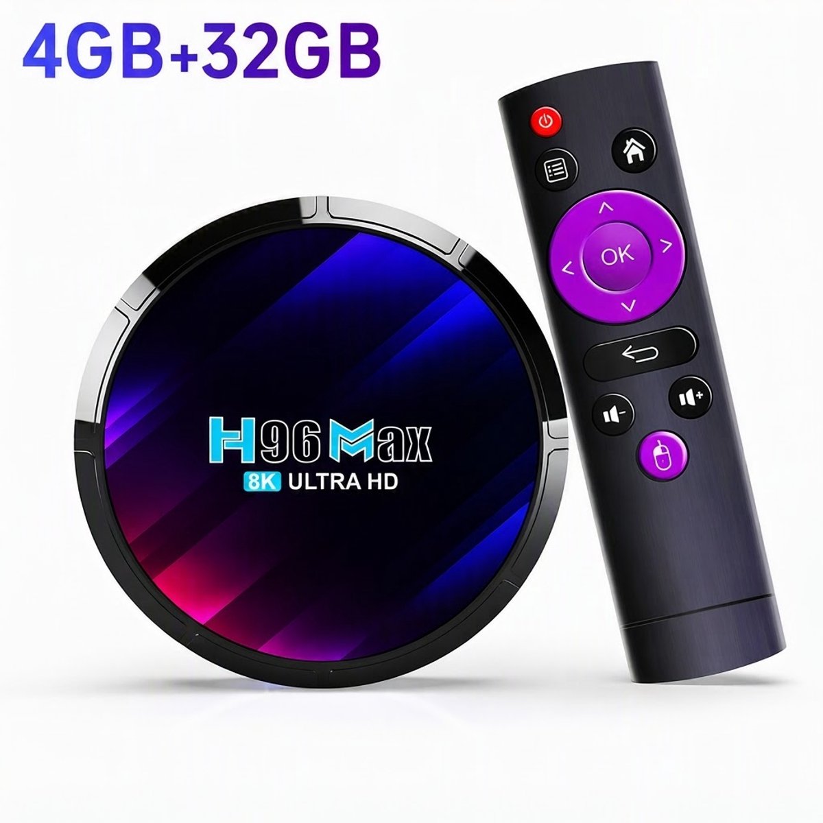 Android TV Box 8K Ultra HD - Streaming Box - 4GB RAM - 32GB ROM Opslag - 2.4/5GHz WiFi - Bluetooth - Netflix, Hulu, Flixster, YouTube, enz - Zwart