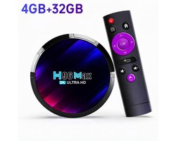 Android TV Box 8K Ultra HD - Streaming Box - 4GB RAM - 32GB ROM Opslag - 2.4/5GHz WiFi - Bluetooth - Netflix, Hulu, Flixster, YouTube, enz - Zwart