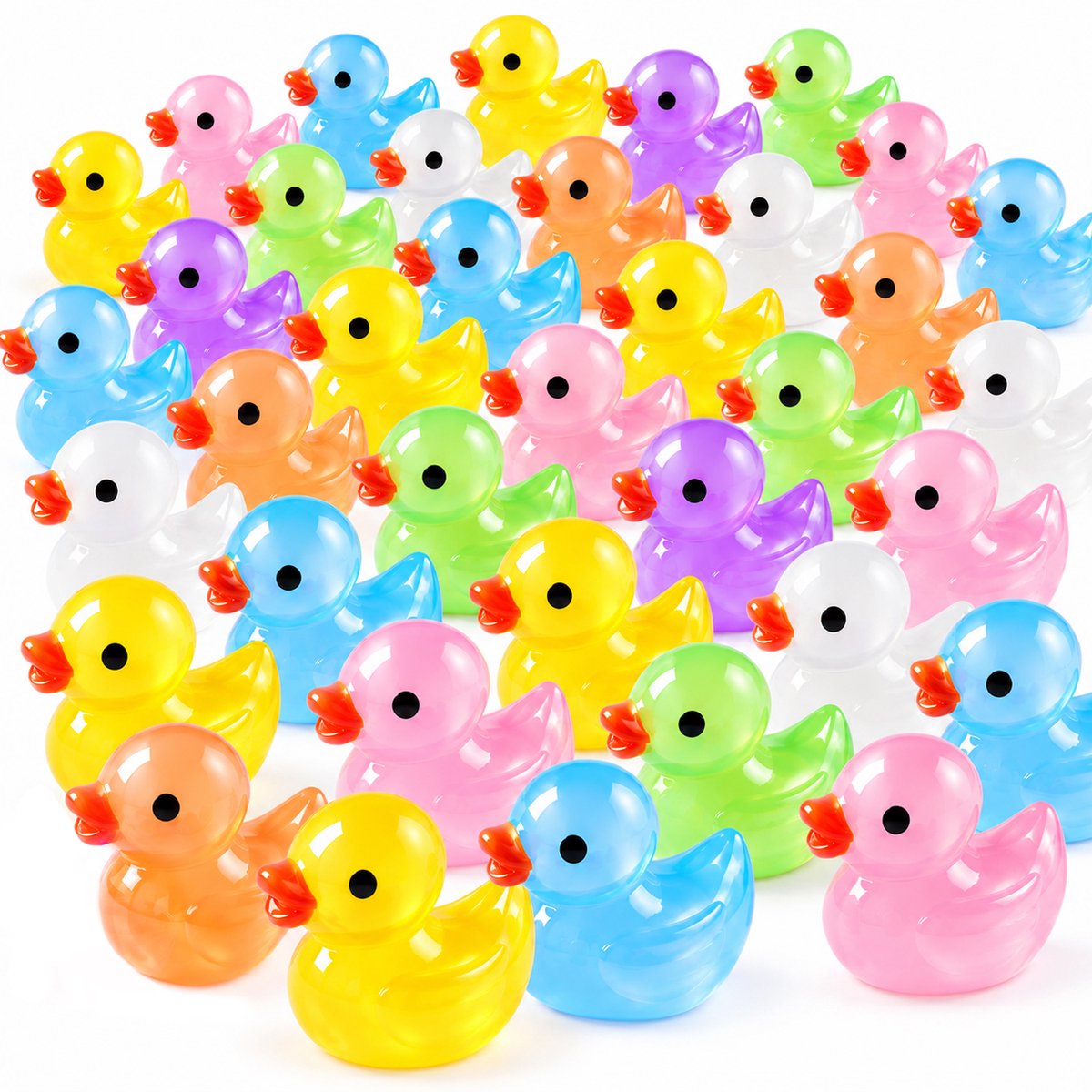 100 Stuks Realistische Mini Eendjes Figuurtjes - Hars Feestdecoratie - voor Miniaturen, Aquarium, Bruiloft, Verjaardag en Kerst - Lichtgevende versie