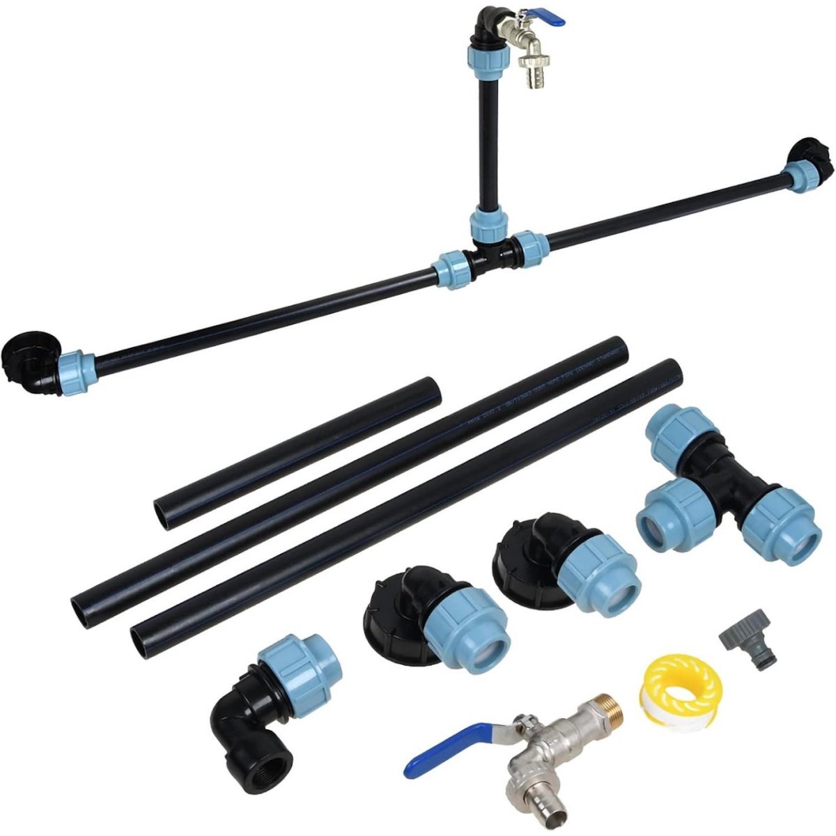 SSTRWGOOD IBC-busconnector - IBC-aansluitset geschikt voor het naast elkaar verbinden van twee IBC-bussen - Inclusief een 3/4-inch tuinkraan met zwanenhals en slangkoppelingen voor regenwaterslangen