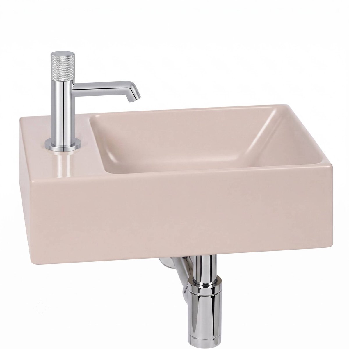 Ben Stelvio fonteinset mat beige keramiek incl. Engraved Cross chromen kraan links