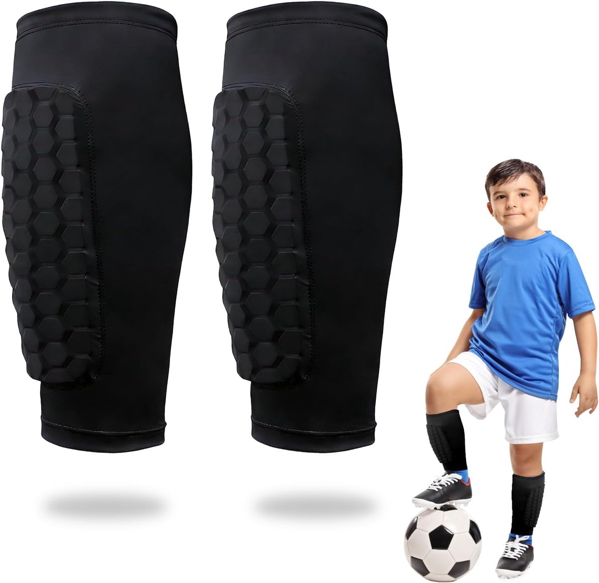scheenbeschermer voor kinderen, scheenbescherming, ademend en schokbestendig, kuitbeschermer voor voetbal en ski mannen, vrouwen en jongeren, sport (zwart, M)