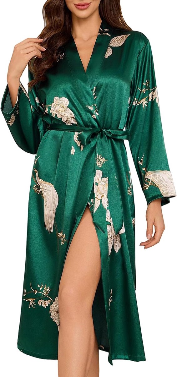 ochtendjas voor dames, lange kimono, bloemenpatroon, lichte badjas, zachte dunne luxe huisjas