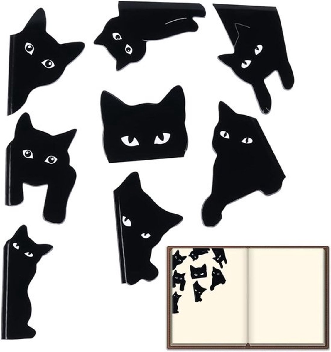 Magneet Bladwijzers - Magnetische Clips - Boeken Markeren - Schattig Kattenmotief - 8-delige set - Zwart