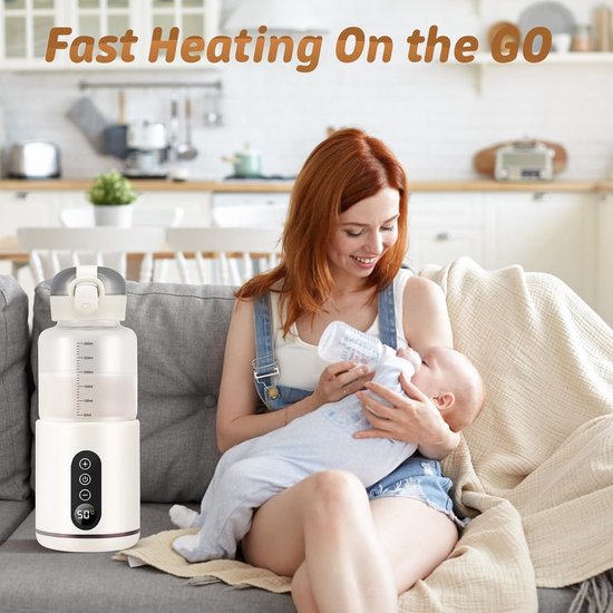 Draagbare flessenwarmer voor baby's van 300 ml, waterverwarmer voor in de auto, instelbaar temperatuurbereik van 37°C tot 55°C, snelle opwarming. — afbeelding 5