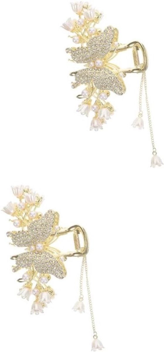 Haarklemmen met Parels - Haarspelden Dames - Haar Styling - Met Bloem en Parel Decoratie - 13.5 cm - Goud