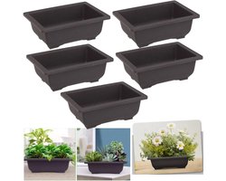 5-delige set – Rechthoekige kunststof plantenbakken – Zwart – 16,4 x 12,1 x 5,9 cm – Met drainagegaten – Geschikt voor miniplanten, vetplanten en cactussen – Ideaal voor vensterbanken, terrassen, tuinen, woondecoratie en veranda's