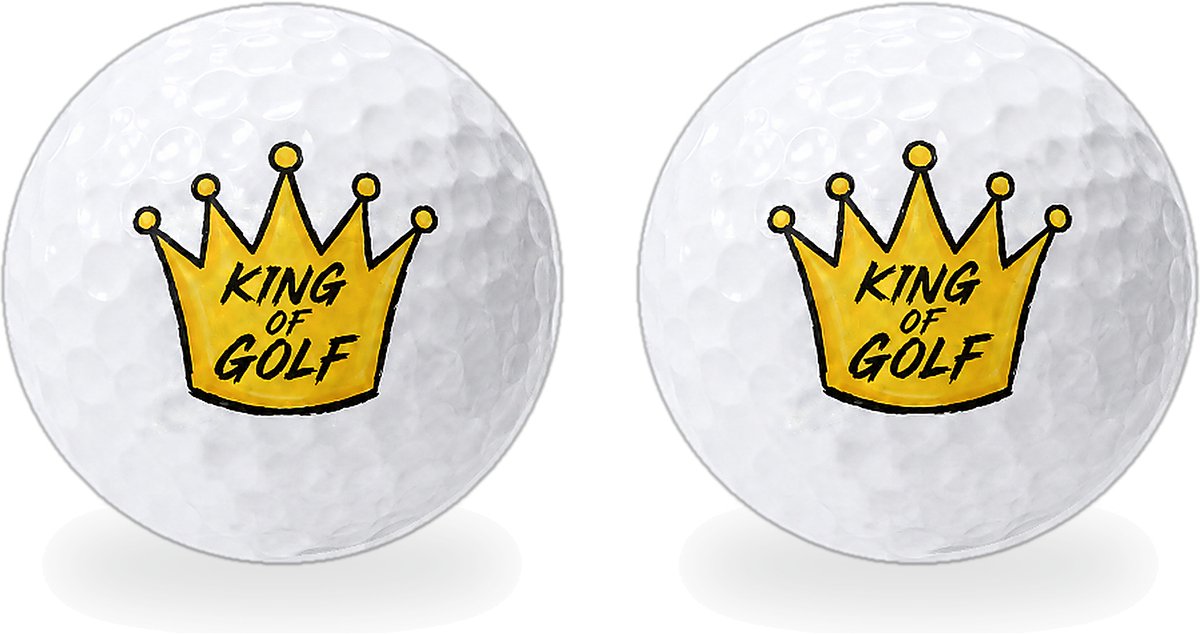 Golfballen King of Golf Goud - Golfer Golf Cadeau - 2 stuks - Wilson - Bedrukte Golfballen
