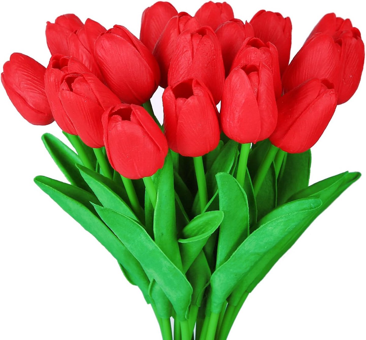 Boeket van 10 prachtige kunsttulpen van PU met realistische touch met steel - rood