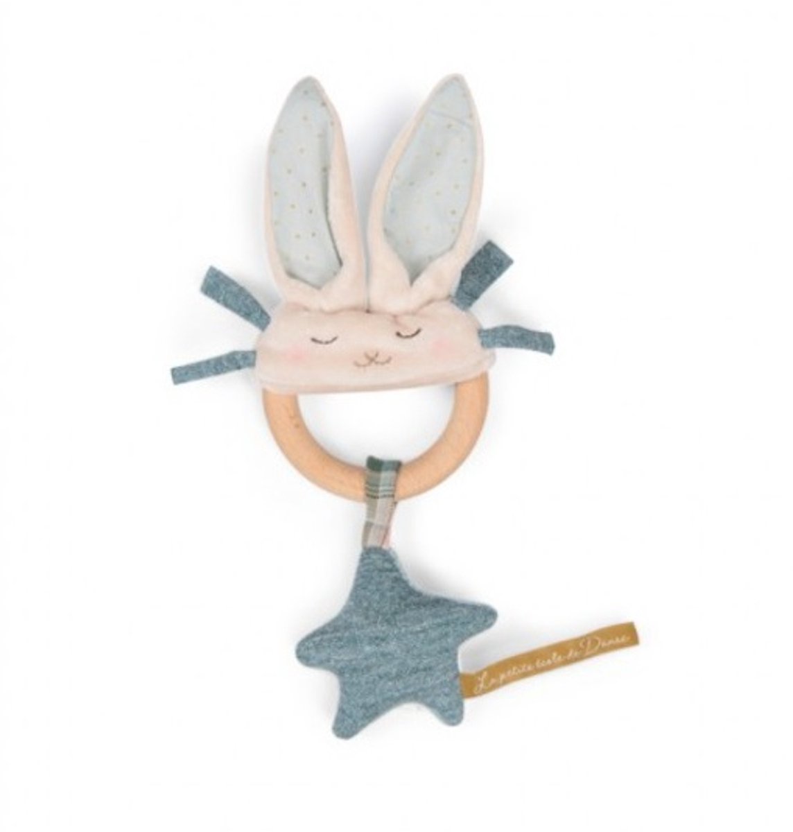 Moulin Roty Houten rammelaar konijn blauw La petite école de danse