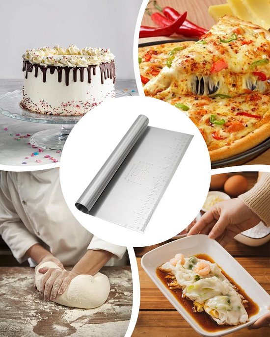 Deegschraper van roestvrij staal met meting, 22 x 12 cm, deegsnijder voor taarten, cakes, pizza, taarten, dough — afbeelding 5