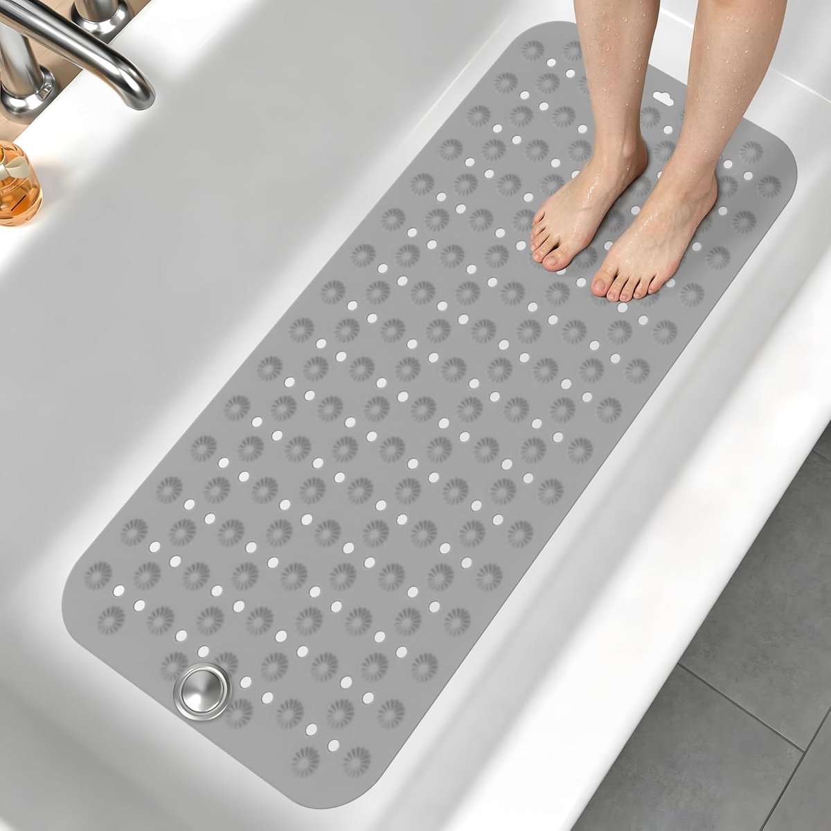 Badmat, Antislipmat voor Bad, Badkuipmat, Siliconen Mat (Grijs, 81×40 cm)