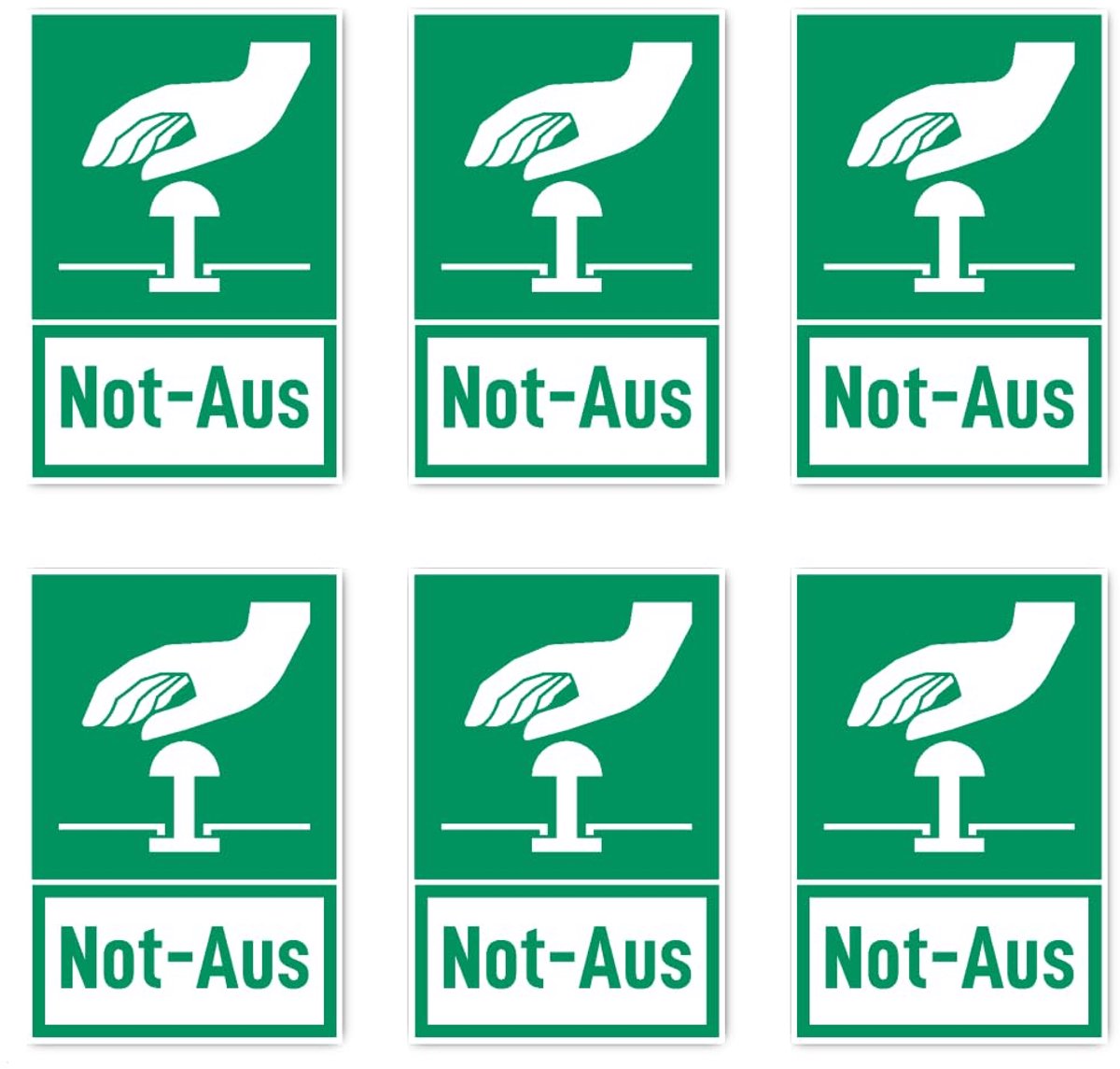 75x50 mm, 6 stuks - noodstop- brandveiligheidssignalen met tekst (Duits) (rood/wit) - rechtop - F002 - DIN EN ISO 7010 / ASR A1.3