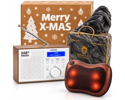 Kerstpakket 2026/2027 - Kerst Pakket Non Food - Dab Bluetooth Wekkerradio + Massage Kussen Apparaat + 1 Persoons Luxe Deken - Senioren - Cadeau Pakket Opa - Oma - Cadeaupakket - Relatiegeschenk