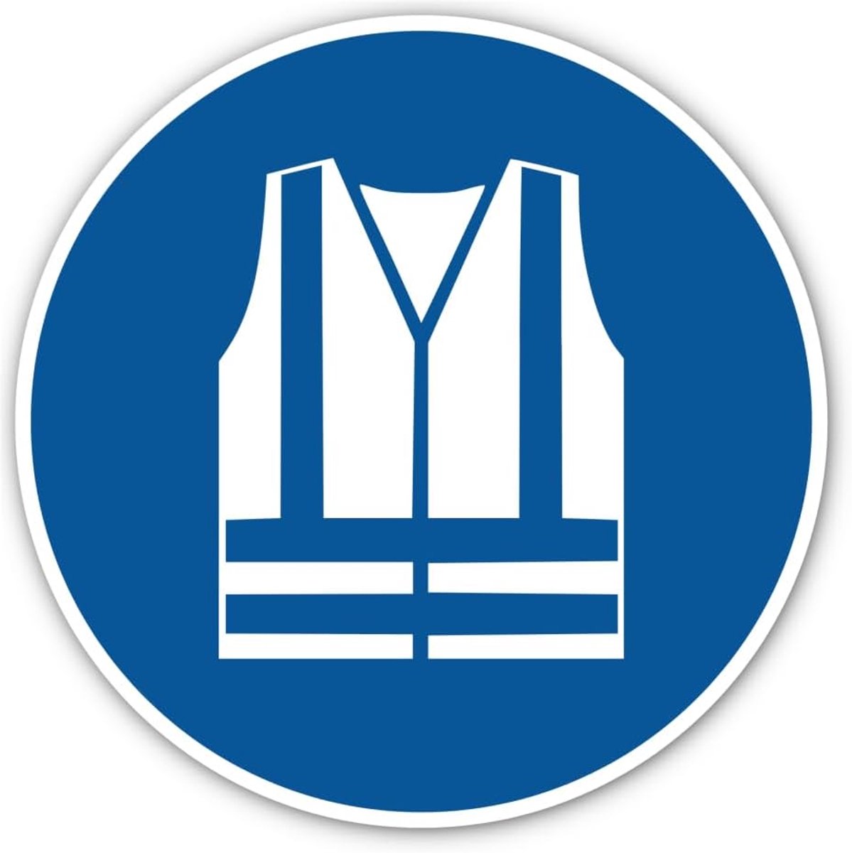 Veiligheidsvest gebruiken, gebodsteken: M015 - DIN EN ISO 7010 / ASR A1.3 - sticker: Ø 20 cm, 1 stuk