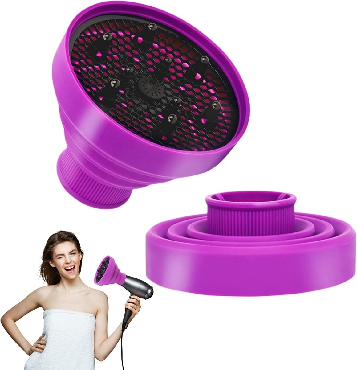 Vouwbare siliconen diffuser voor krullend haar - Geschikt voor haardrogers, ideaal voor volumineuze krullen en styling