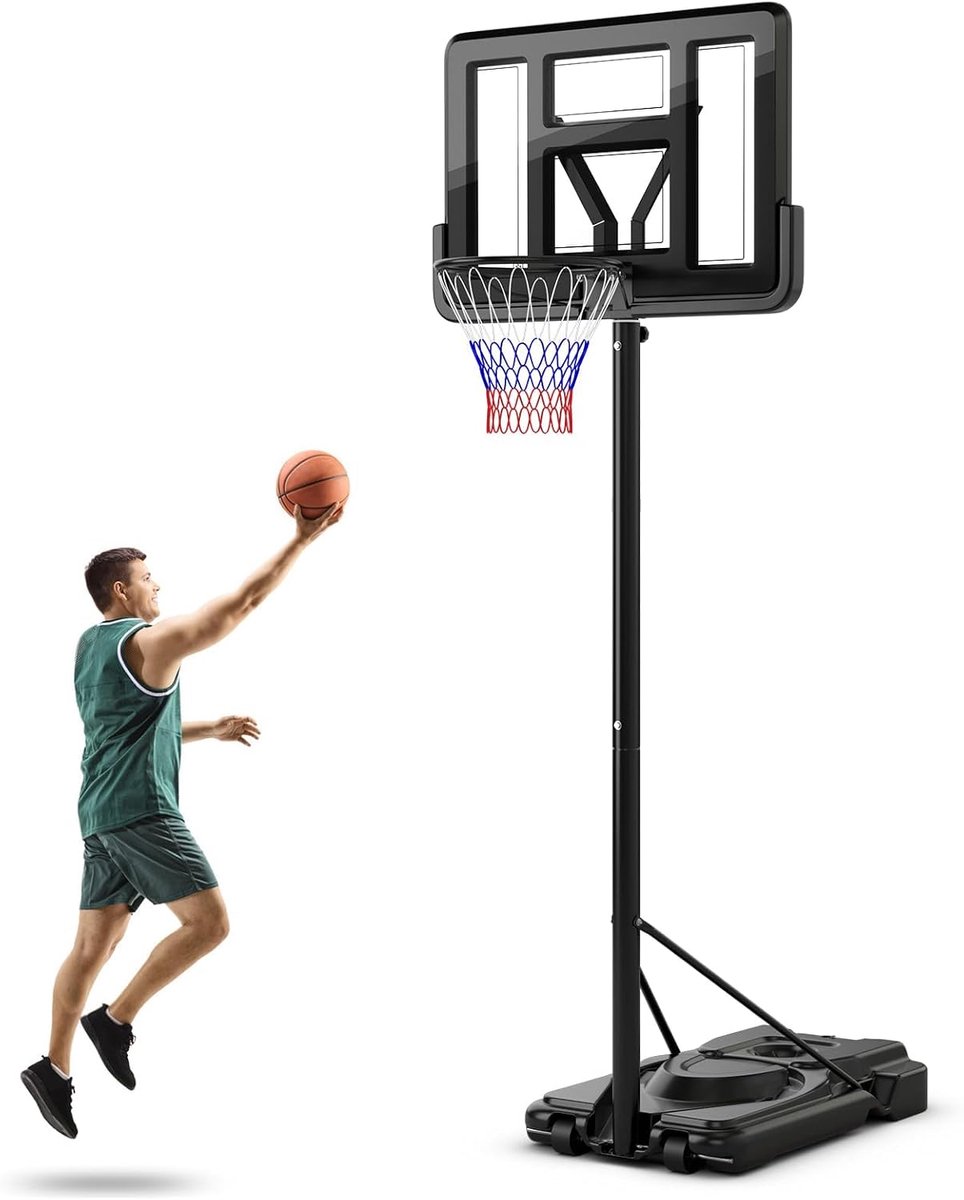 Basketbalstandaard, 130/170-305 cm, in hoogte verstelbaar, basketbalkorf, outdoor, met standaard en 2 wielen, mobiele basketbalinstallatie met balopslag, mandinstallatie voor kinderen en