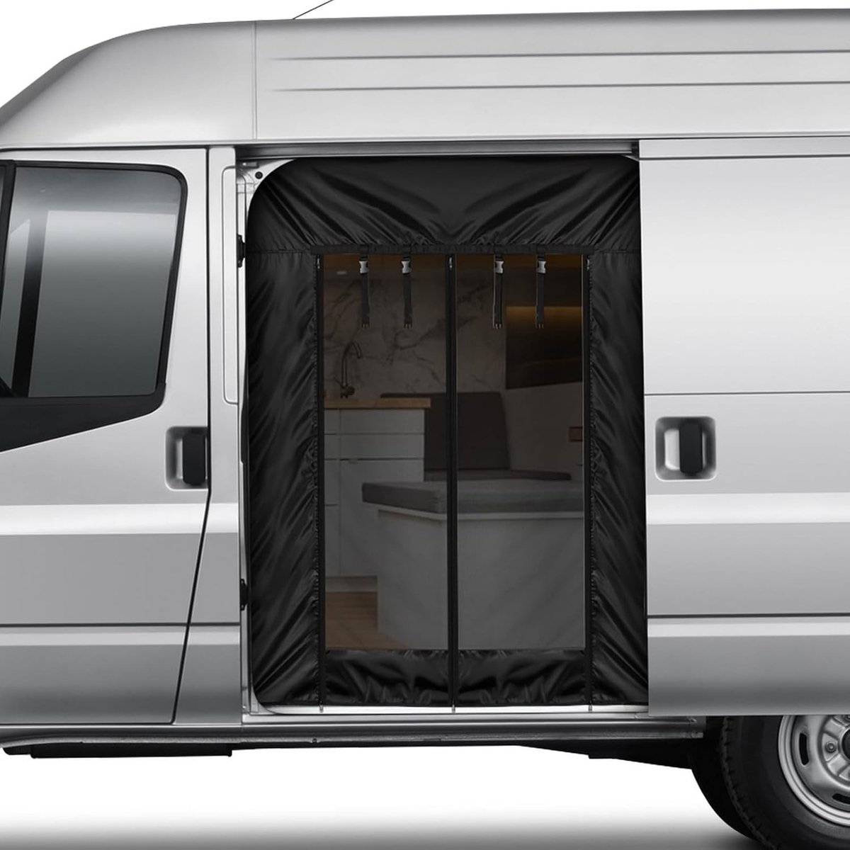 Insectennet voor zijdeur van Ford Transit MK8 en MK9 (2014-2024) met drukknopen en rits, ideaal tegen muggen en andere insecten
