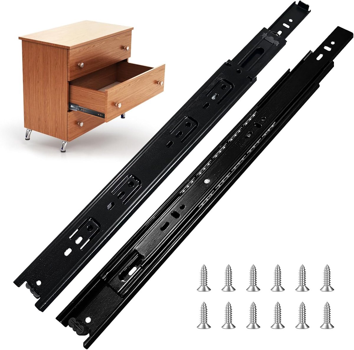 16 inch Lade Slides 4 Paren Kogellager Volledige Uitbreiding Kast Lade Slides 3-voudig, Zijmontage, 100LB Capaciteit Heavy Duty Lade Slide 16"
