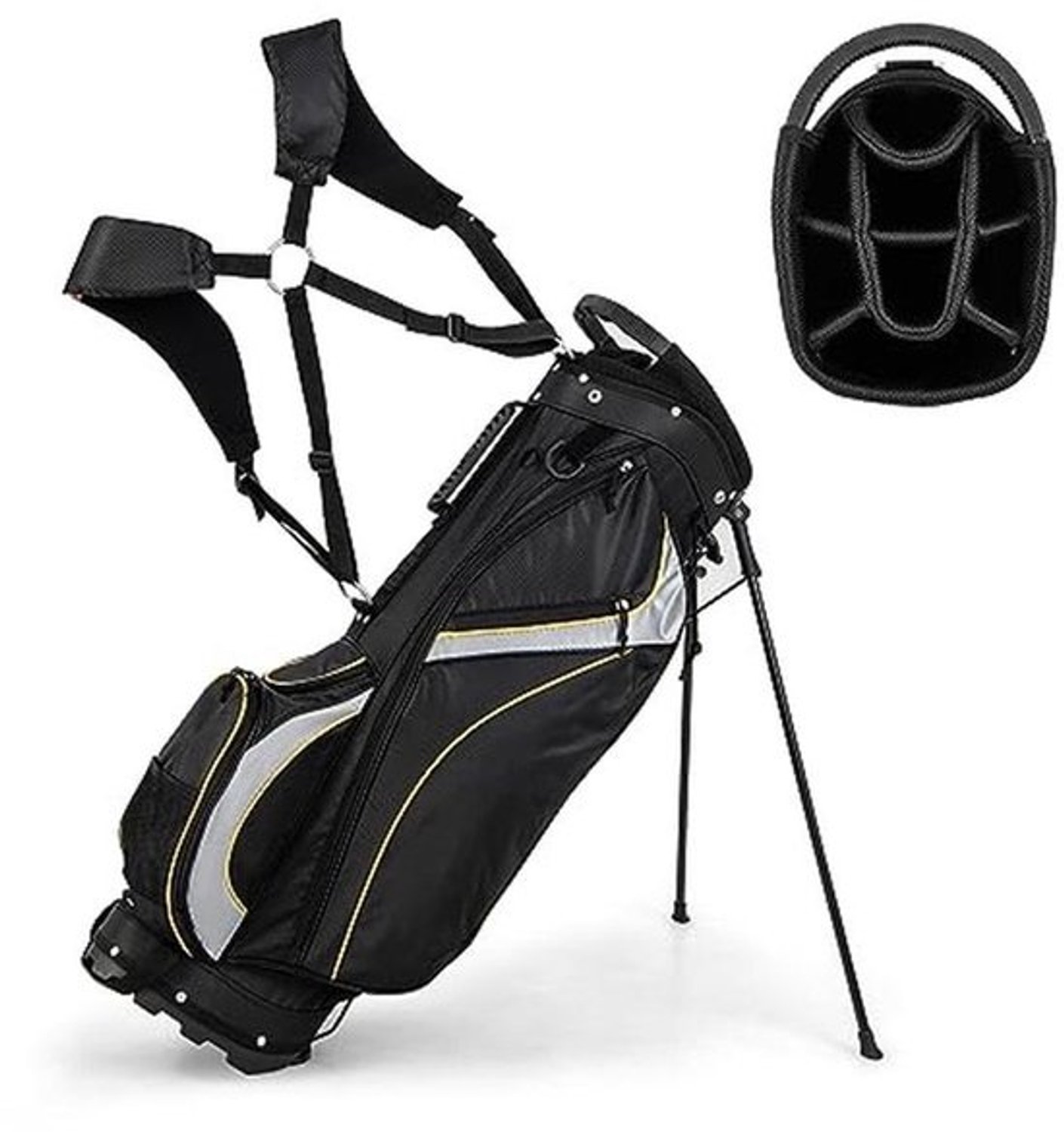 Golfclubtas met standaard - Golftas - Buitensport - 8 vakken, 3 vezelbuizen - 9 inch - Zwart oranje