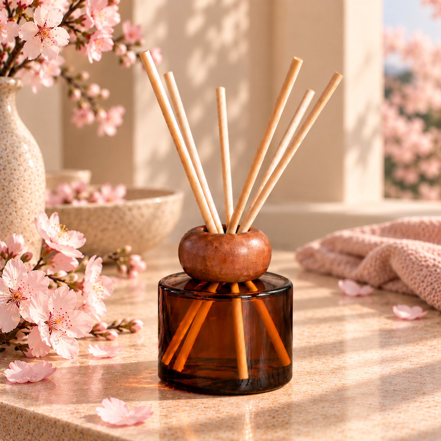 Reed Diffuser Sakura - Good Habits - Wellnessgeur - 100 ml - Handmade - Parfum - Geurstokjes - Rietverspreider - Interieurparfum - Fragrance sticks - Luchtverfrisser - Eau de parfum