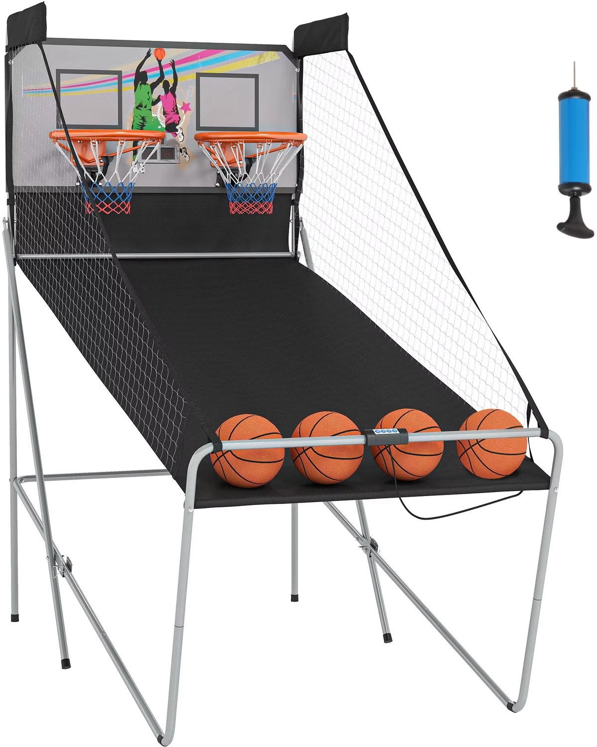 CreateEcom basketbalring - basketbalbord - Basketbalring met LED-scorebord - 4 ballen en 8 spelmodi - wedstrijdbasketbal - zwart